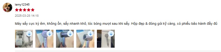 Ảnh chụp màn hình đánh giá 5 sao của khách lemy12345 về máy sấy tóc Life360 LF-MST23