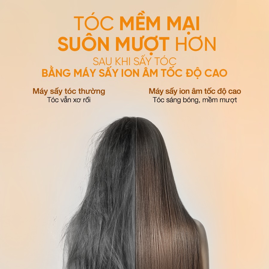 So sánh tóc sau khi sấy: máy sấy thường tóc vẫn xơ rối, máy sấy ion âm Life360 tóc sáng bóng mềm mượt