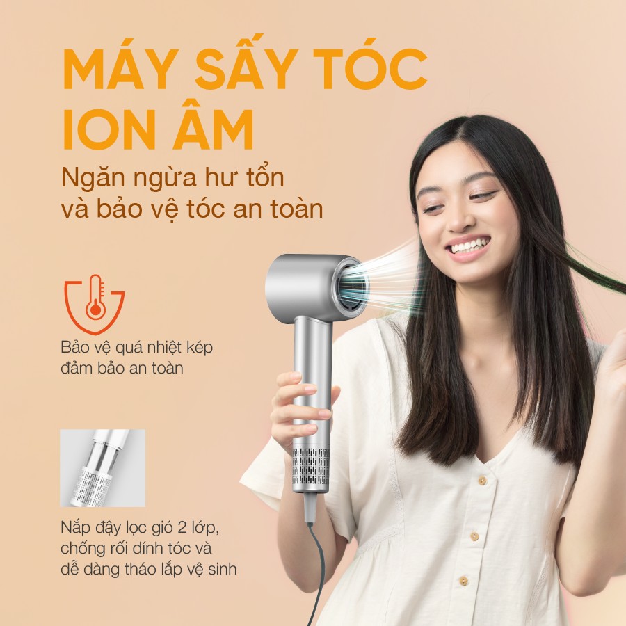 Máy sấy tóc ion âm Life360 ngăn ngừa hư tổn, bảo vệ tóc an toàn